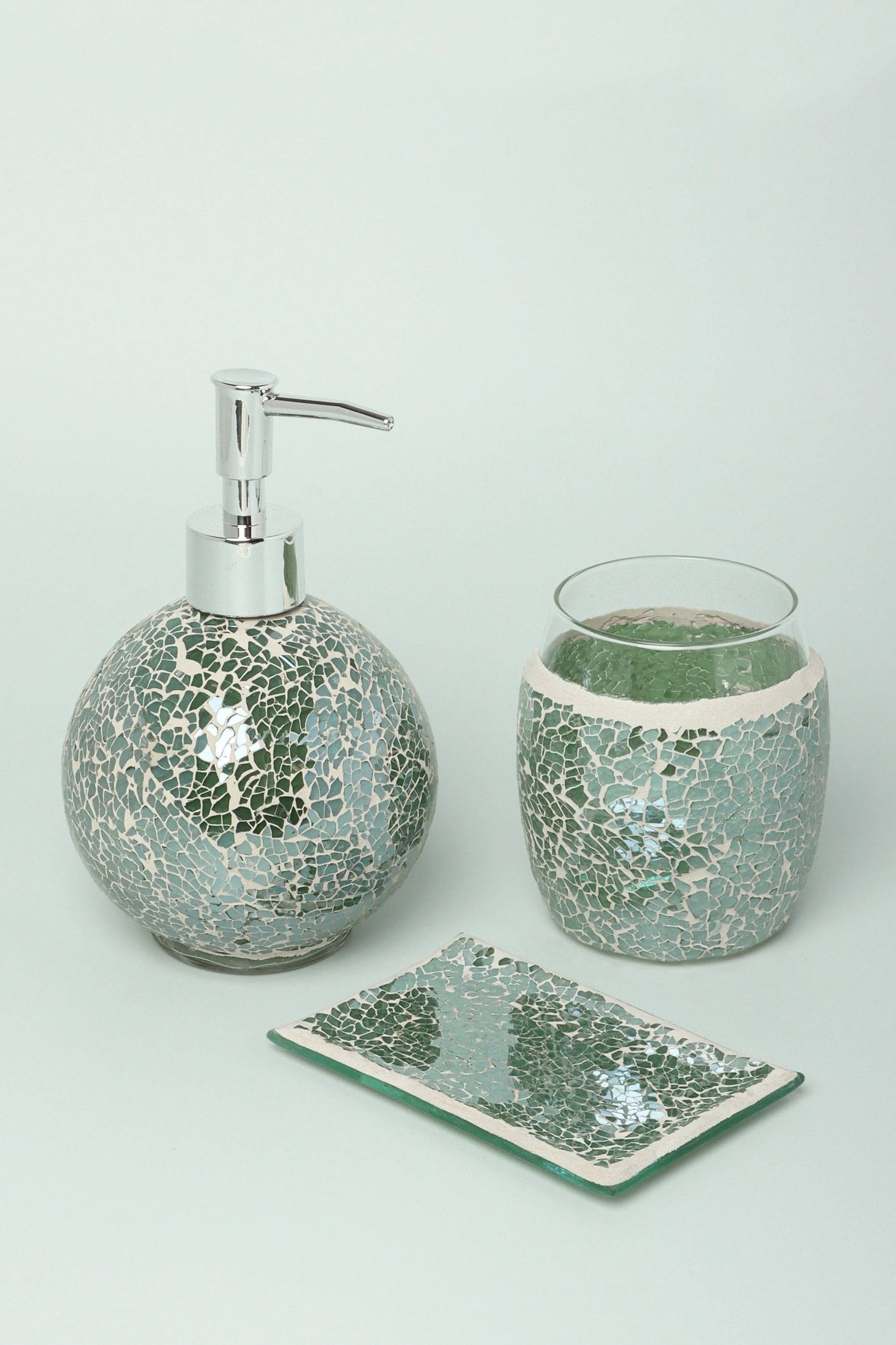 3-teiliges Badezimmer-Set „Korfu Mosaik Smaragd“.