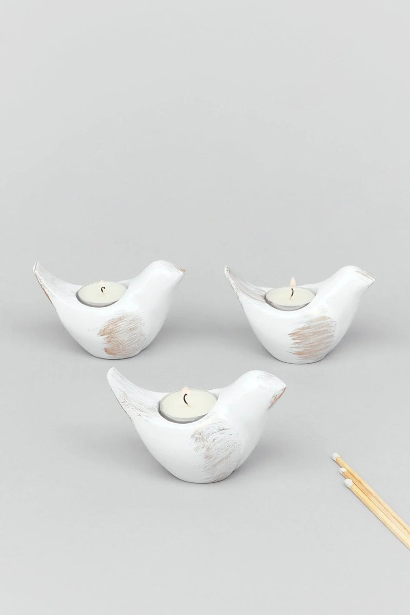 Birds Nest Hand-Painted Ceramic Tealight Holders — Set of 3