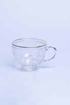Set of 4 Marcelle Fleur-de-Lis Glass Mugs Embossed Cups with Gold Rim - G Decor