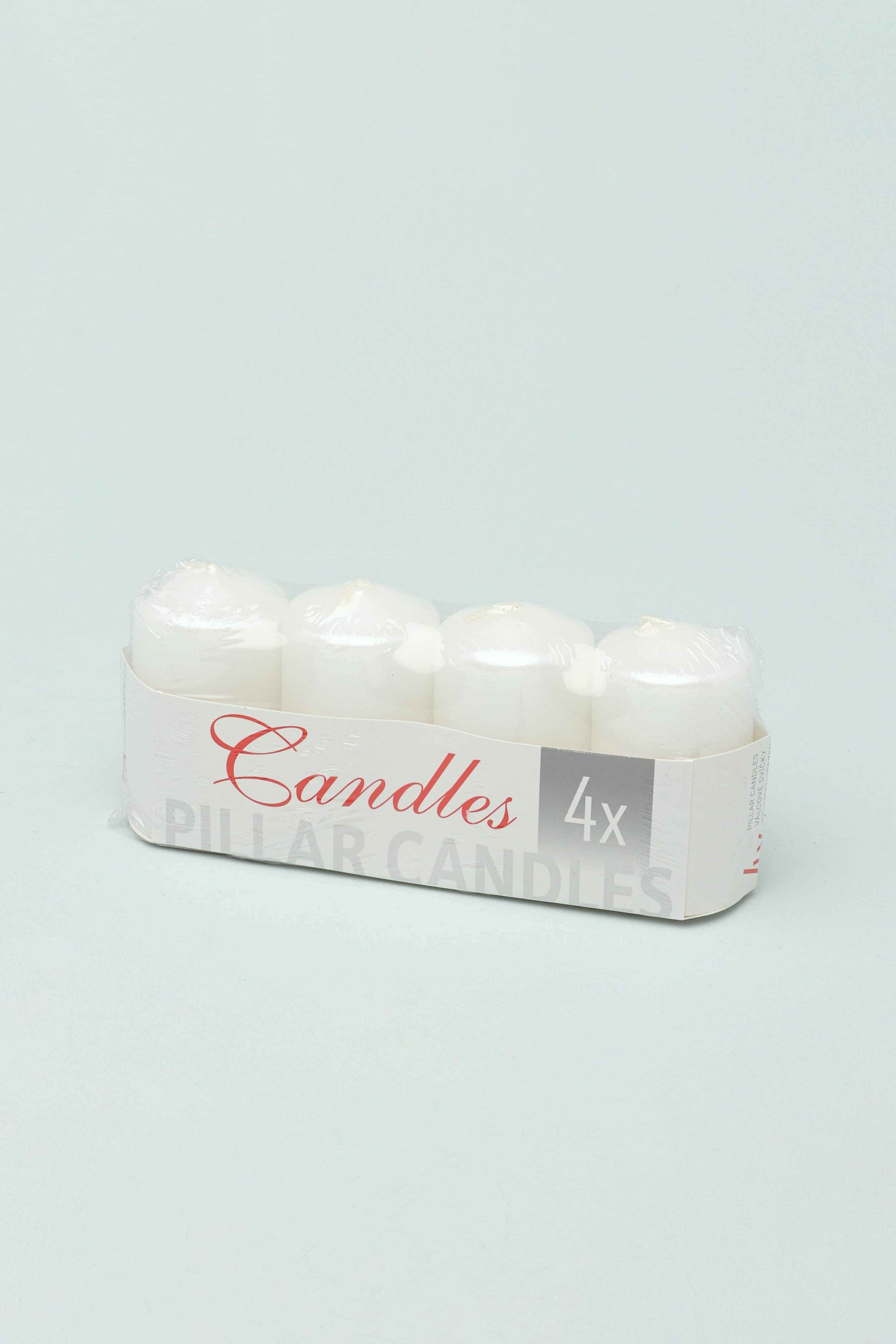 Set Of 4 Varnished Shimmer Pillar Candles White - G Decor