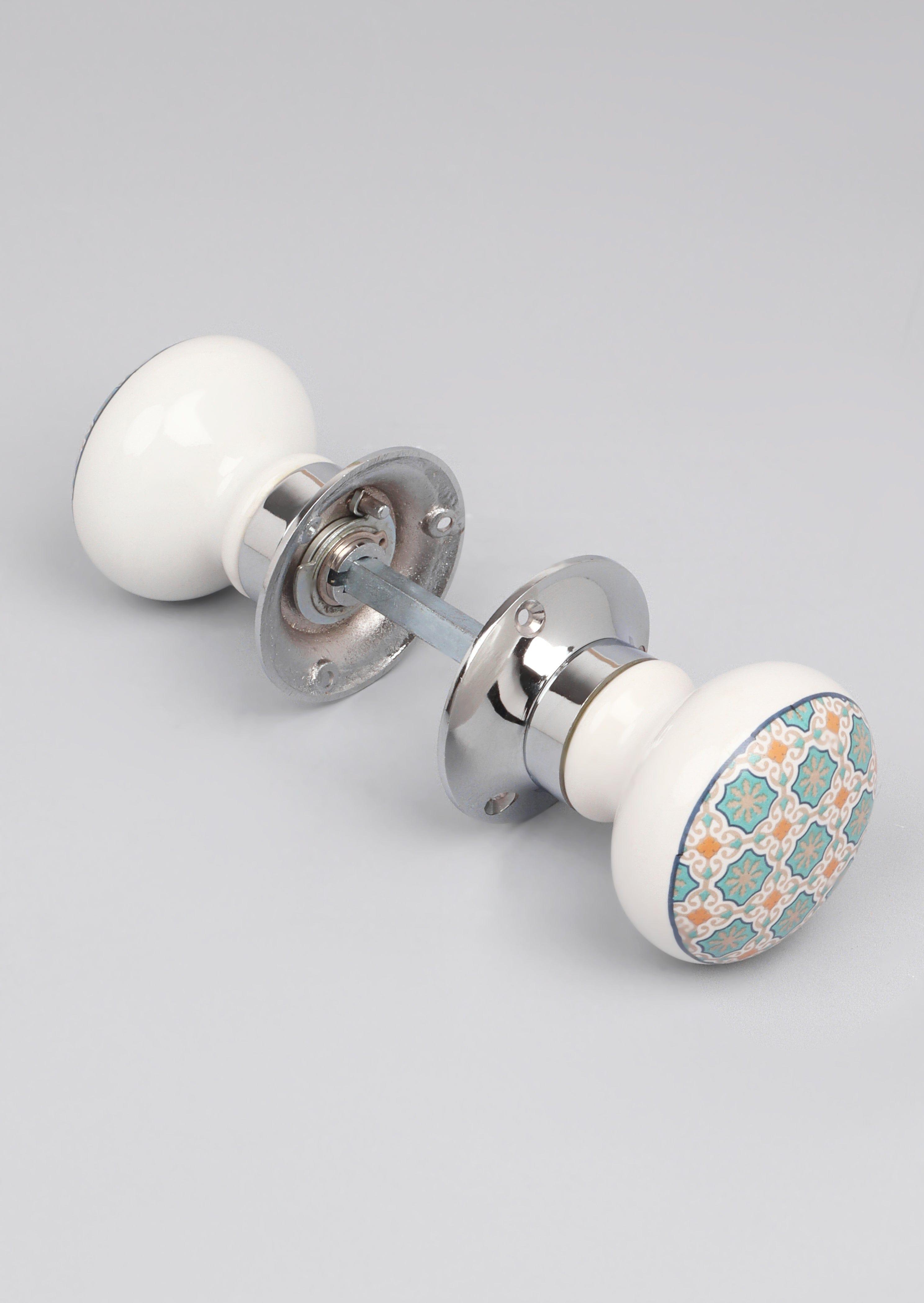 Set of Divine Will Ceramic Mortice Door Handles – Patterned Internal Turning Knobs for Bedroom, Kitchen &amp; Interior Doors with Chrome Base - G Decor