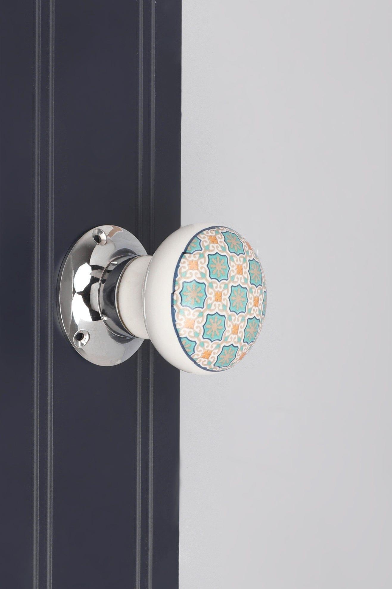 Set of Divine Will Ceramic Mortice Door Handles – Patterned Internal Turning Knobs for Bedroom, Kitchen &amp; Interior Doors with Chrome Base - G Decor