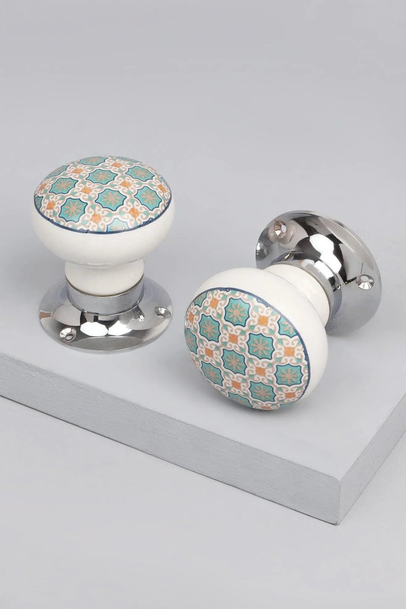 Divine Will Patterned Ceramic Mortice Door Knobs with Chrome Base