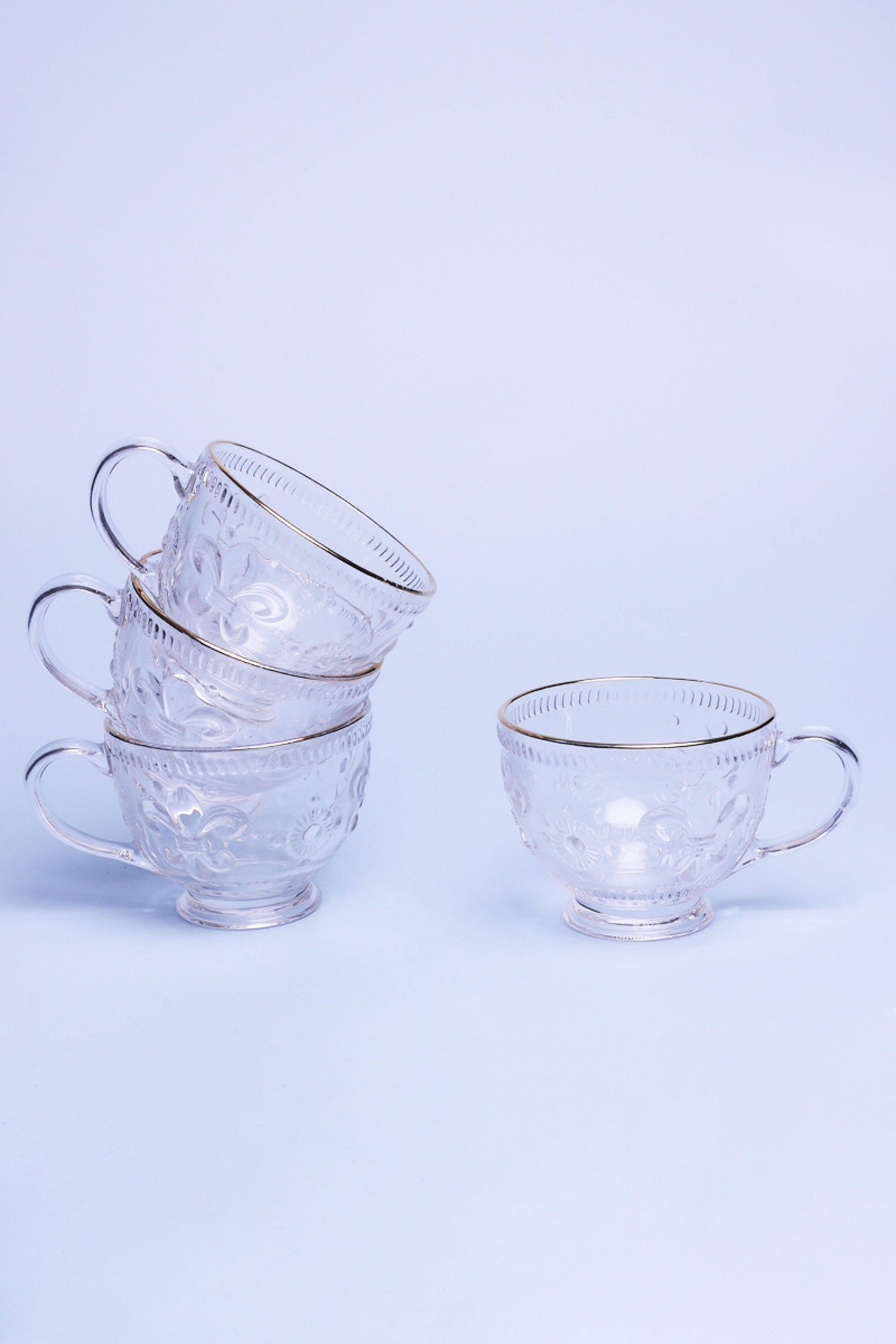 Gdecorstore Mugs and Cups Clear Set Of Four Marcelle Clear Transparent Glass with Gold Rim Textured XL Mugs