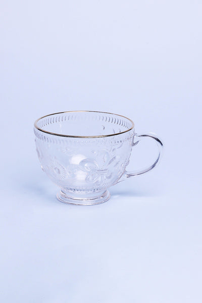 Gdecorstore Mugs and Cups Clear Set Of Four Marcelle Clear Transparent Glass with Gold Rim Textured XL Mugs