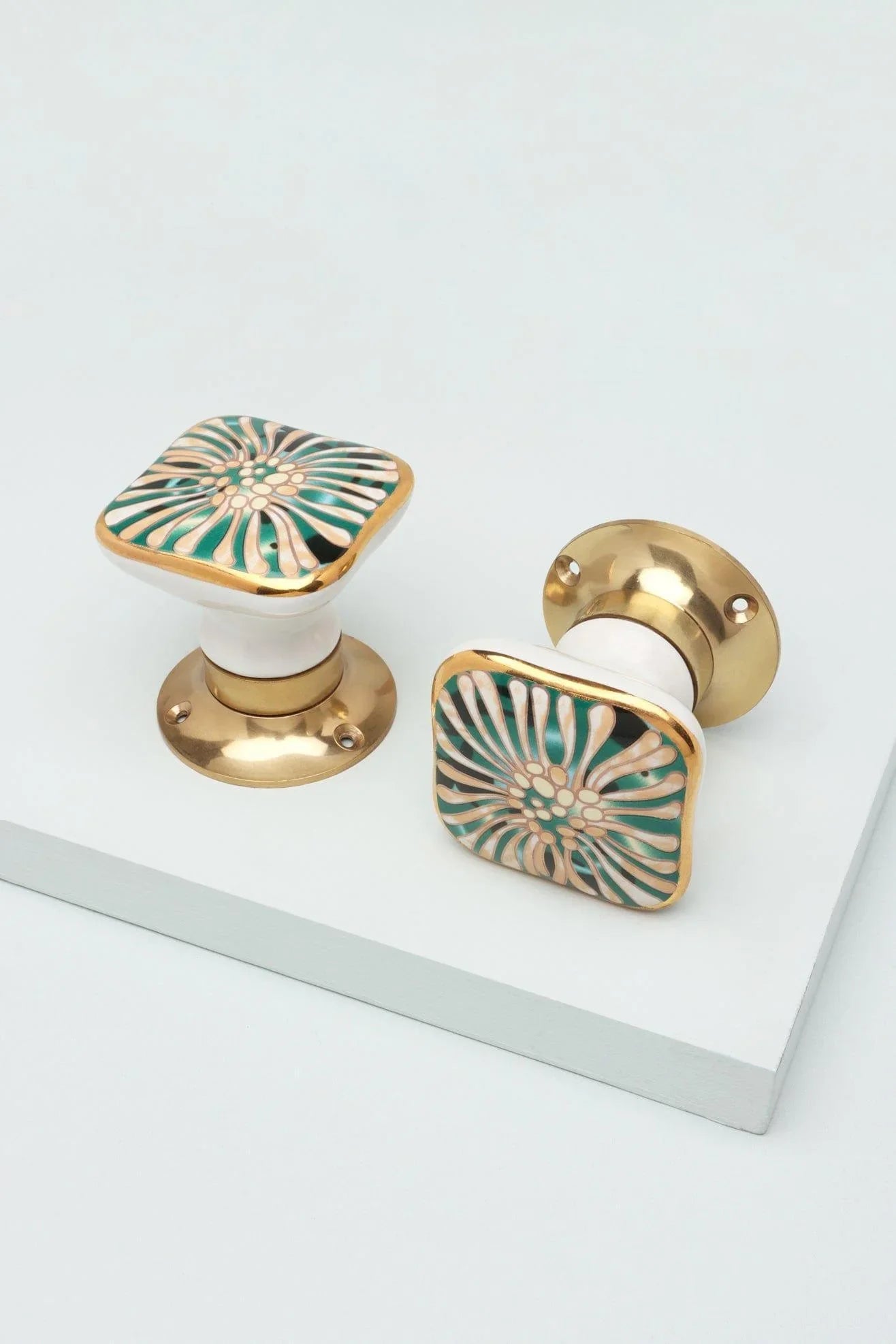 Milano Signature Hand-Painted Ceramic Mortice Door Knobs with Brass Base