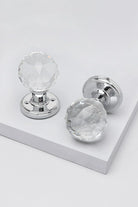 Solid crystal round clear glass mortice door knobs with chrome base — internal handles, G Decor