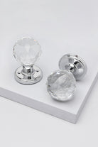 Set of Solid Crystal Round Clear Glass Knobs – Internal Mortice Door Handles with Turning Mechanism, Suitable for Bedroom, Entry & Room Doors, with Chrome Base - G Decor
