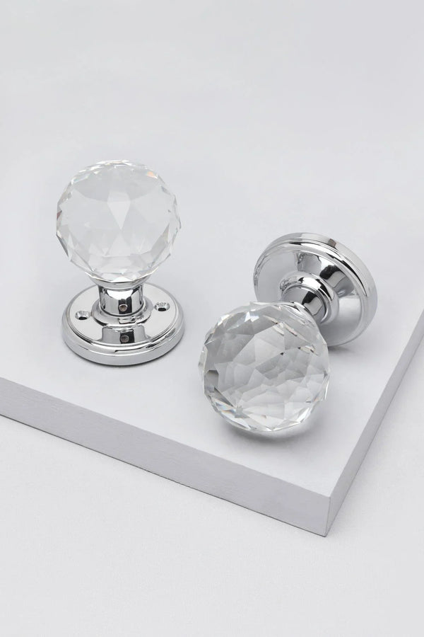 Solid Crystal Round Clear Glass Mortice Door Knobs