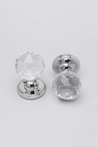 Set of Solid Crystal Round Clear Glass Knobs – Internal Mortice Door Handles with Turning Mechanism, Suitable for Bedroom, Entry & Room Doors, with Chrome Base - G Decor