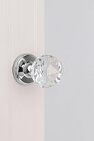 Set of Solid Crystal Round Clear Glass Knobs – Internal Mortice Door Handles with Turning Mechanism, Suitable for Bedroom, Entry & Room Doors, with Chrome Base - G Decor