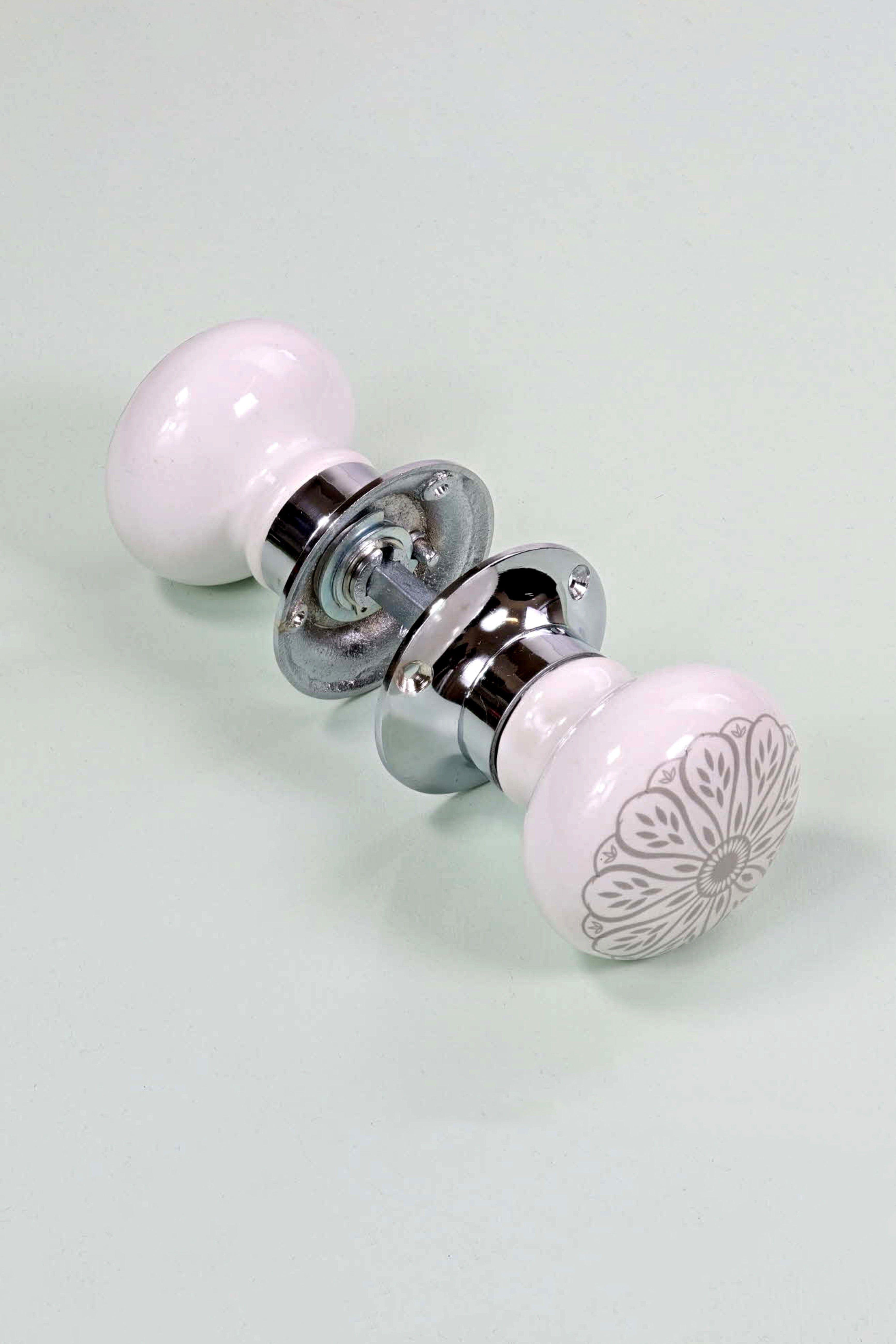 Set of Success Handcrafted Ceramic Mortice Door Handles Internal Turning Knobs for Bedroom, Entry & Interior Room Doors with Chrome Base - G Decor