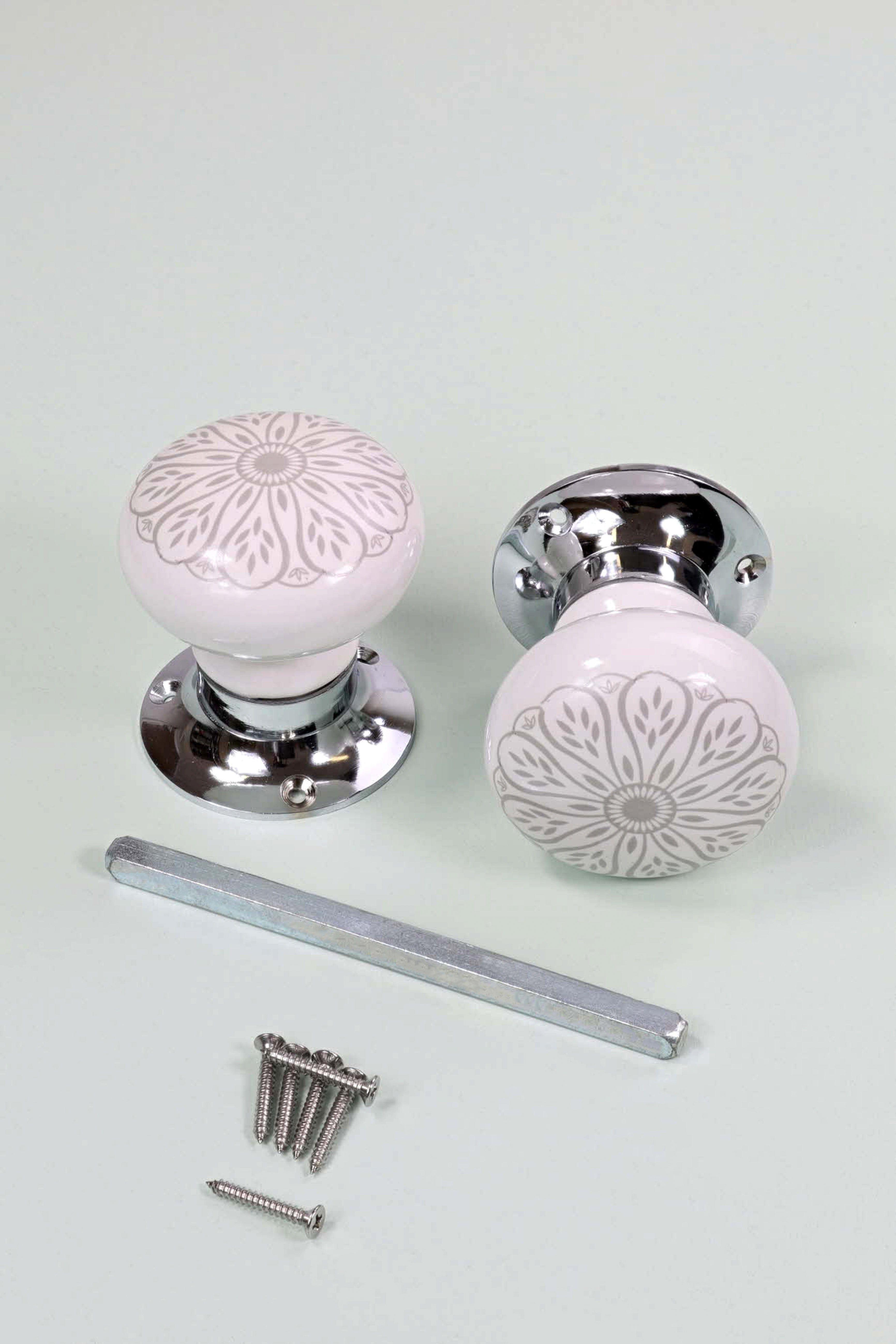 Set of Success Handcrafted Ceramic Mortice Door Handles Internal Turning Knobs for Bedroom, Entry & Interior Room Doors with Chrome Base - G Decor