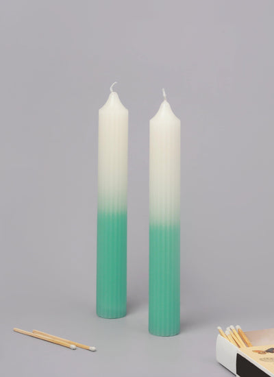 G Decor Candles & Candle Holders Ava Half-Tone Green Ombre Ribbed Pillar Candles