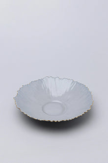 Asteria Sculpted Ceramic Serving Bowl in Grey with Gold Rim