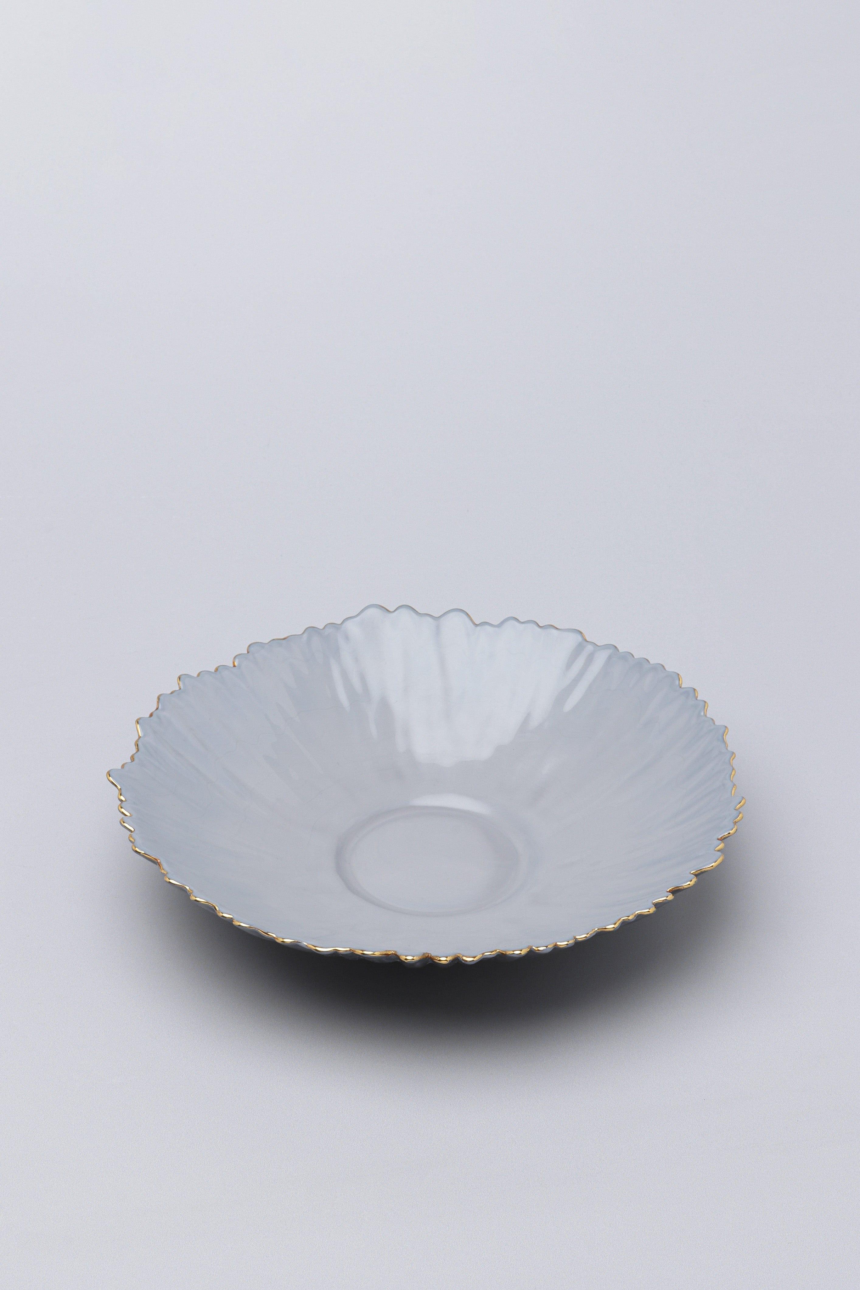 Set Of Two or Single Asteria Irregular Slate Grey Gold Rim Serving Bowls - G Decor