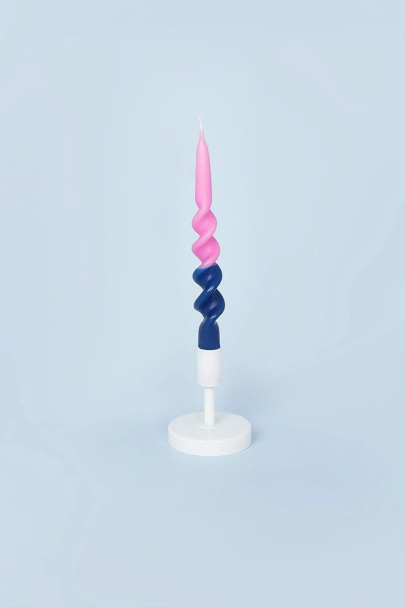 Twist and Pop Pair of Blush Pink and Royal Blue Twisted Taper Candles — alternate view, G Decor