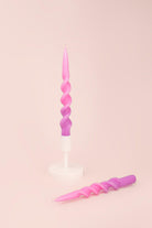 Set of Two-Toned Pink Spiral Twisted Hand Dipped Candlesticks Taper Church Dinner Candles - G Decor