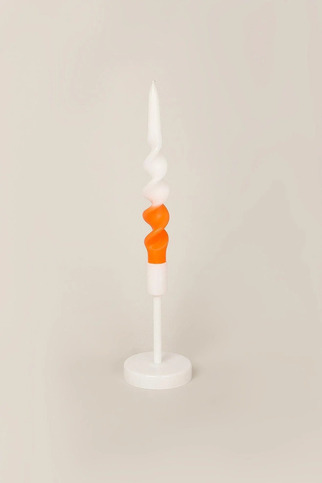 Twist and Pop Pair of White and Orange Twisted Taper Candles — alternate view, G Decor
