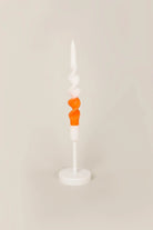Twist and Pop Pair of White and Orange Twisted Taper Candles — alternate view, G Decor