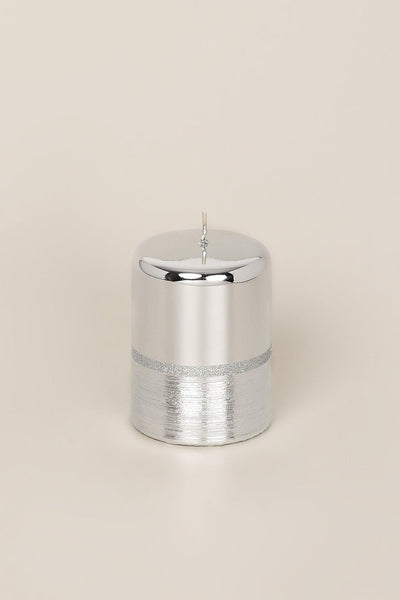 G Decor Candles Silver / Small pillar Shiny Silver Candles Gloss glass effect Ball Pillar Candles