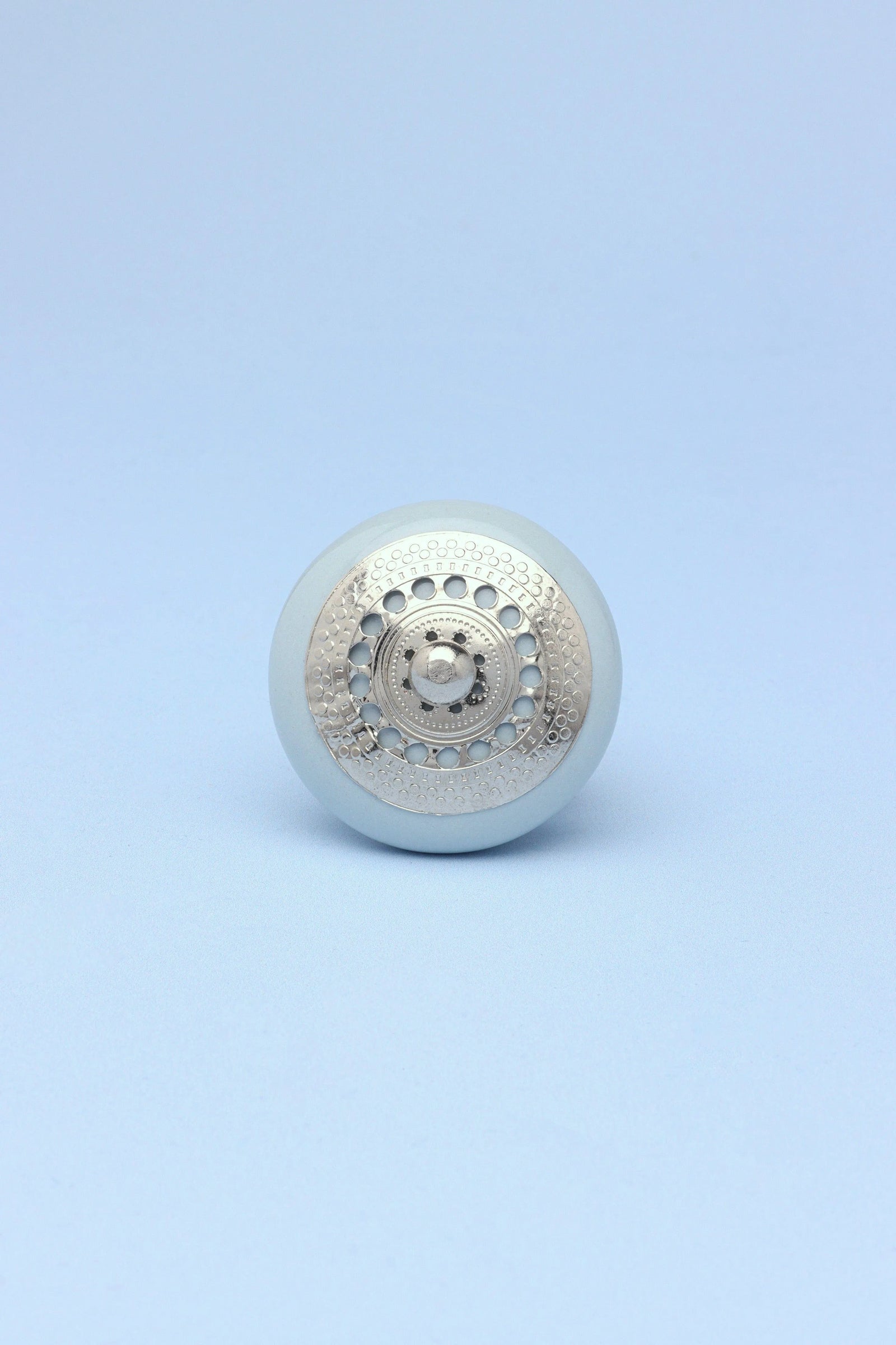 Silver Applique I Ceramic Cabinet Knob — close-up view, G Decor