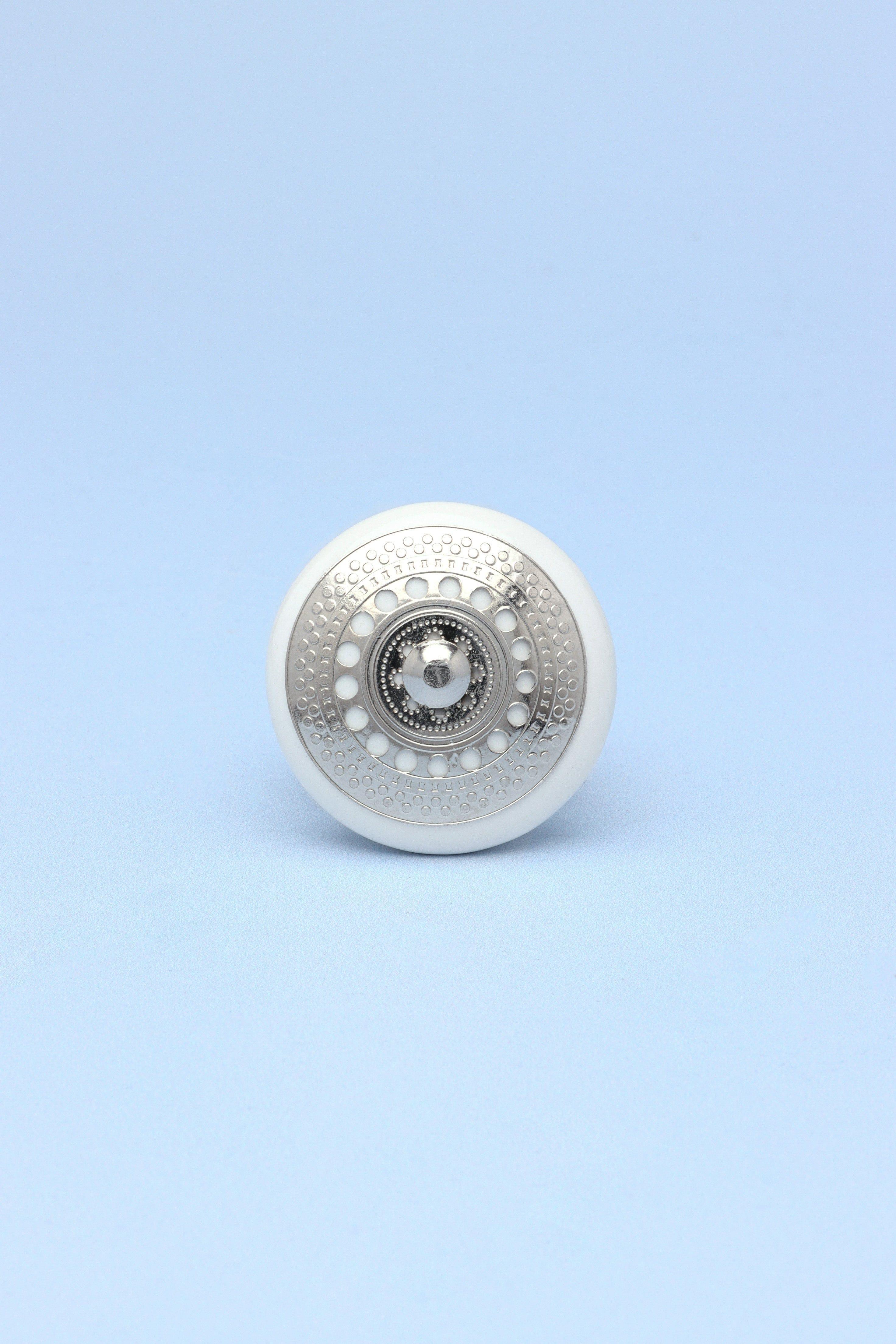 Silver Applique I Ceramic Door Knobs Cupboard Drawer Pull Door Handles - G Decor