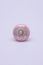 Silver Applique III Ceramic Cabinet Knob in Colour — close-up view, G Decor