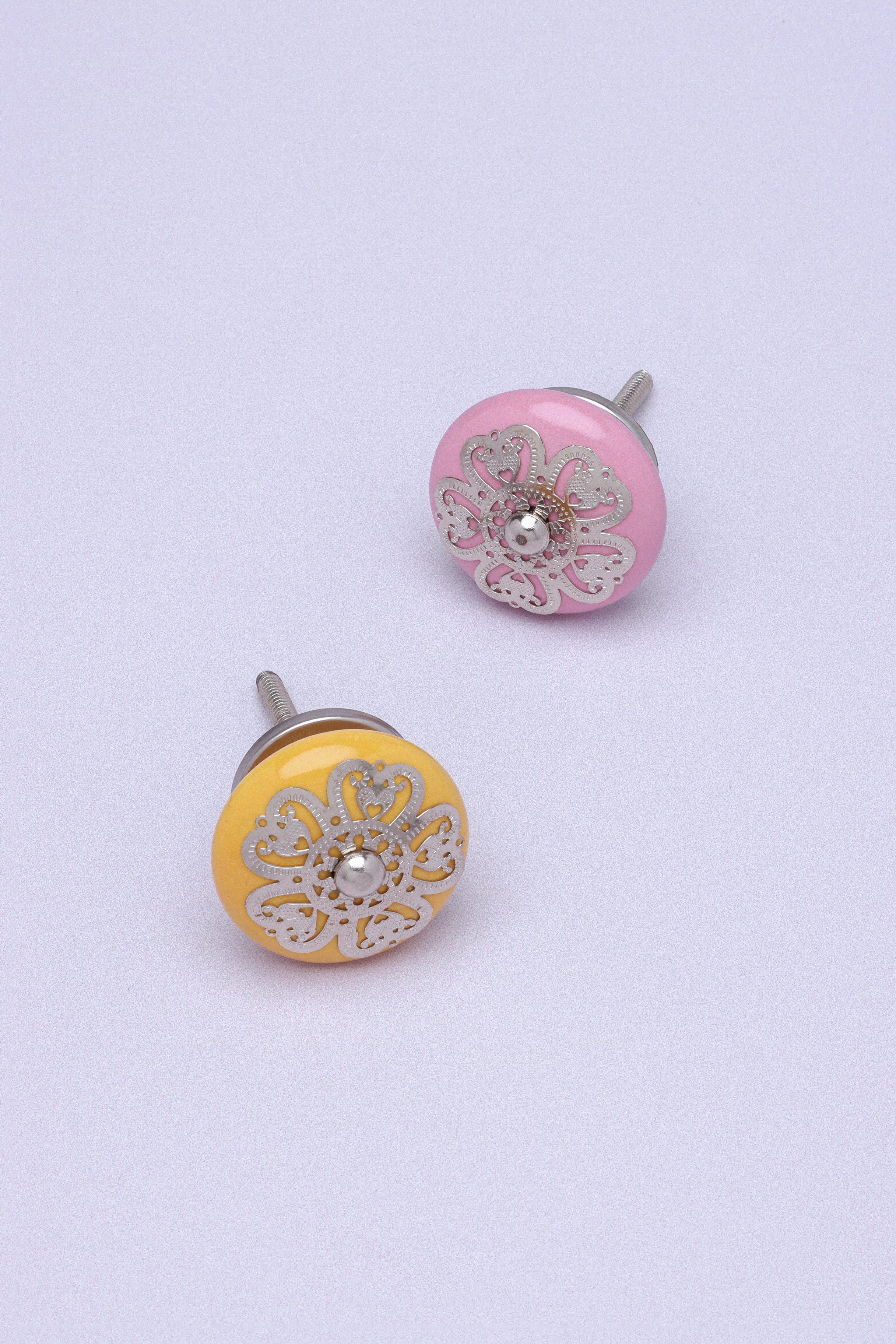 Silver Applique III Ceramic Door Knob Cupboard Drawer Pull Door Handle Coloured - G Decor