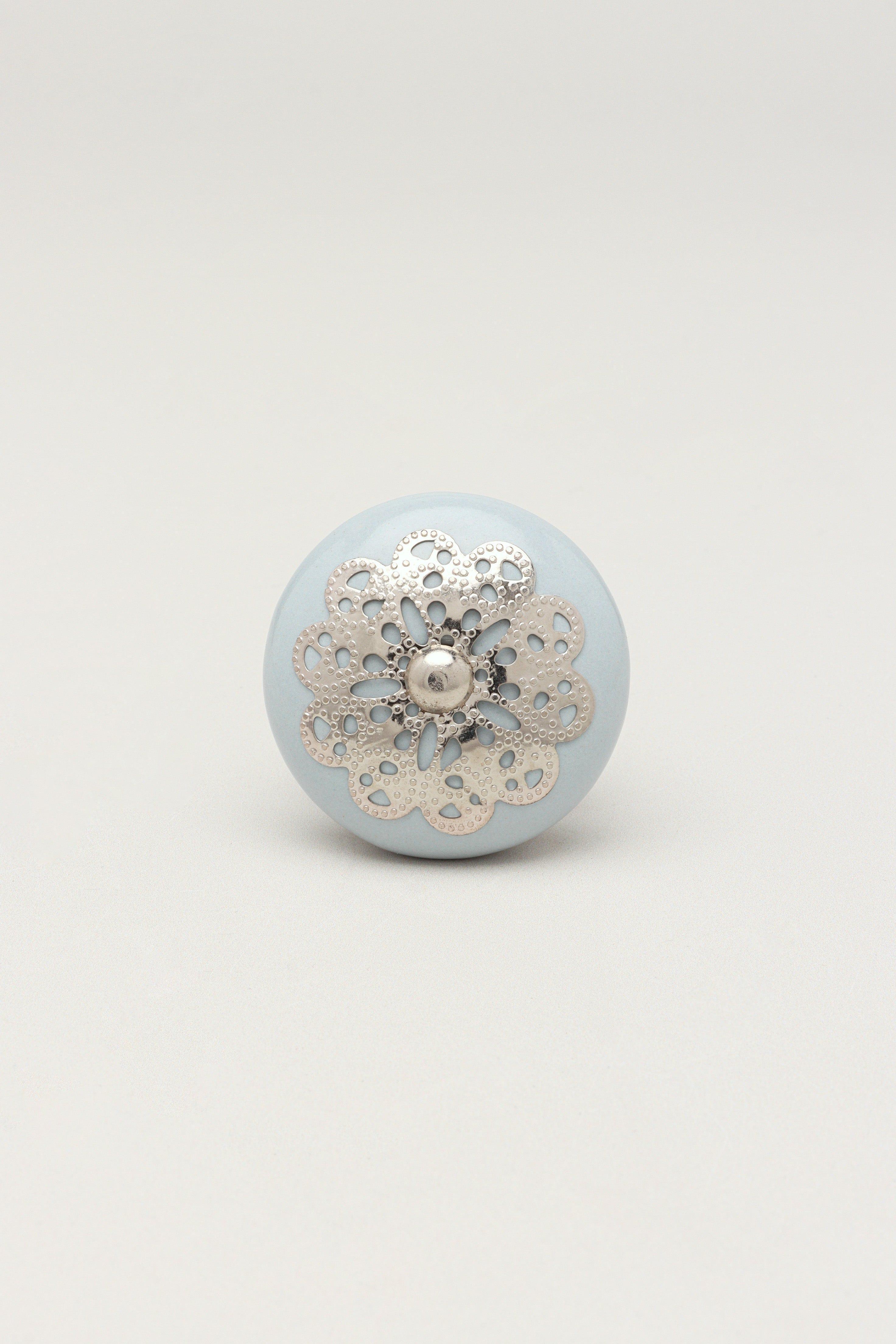 Silver Applique IV Ceramic Door Knob Cupboard Drawer Pull Door Handle - G Decor