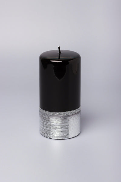 Gdecorstore Candles & Candle Holders Black / large pillar Silver Black Two Tone Glitter Glass Effect Reflecting Plain Gloss Pillar Candles