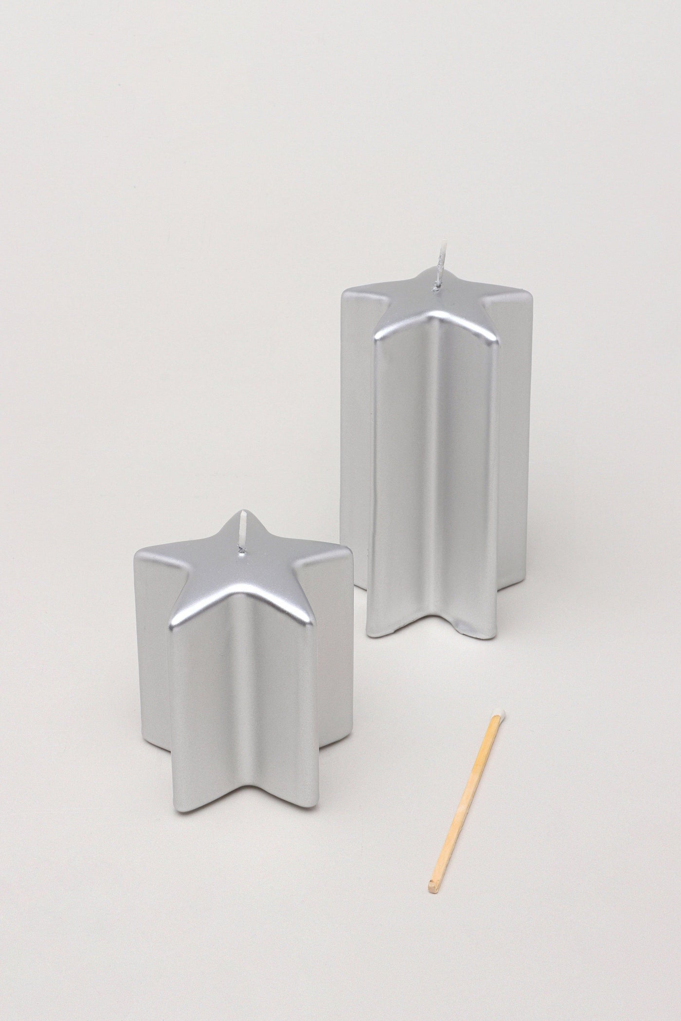 Gdecorstore Candles & Candle Holders Silver / Set Silver Star Shaped Varnished Christmas Shimmer Candles