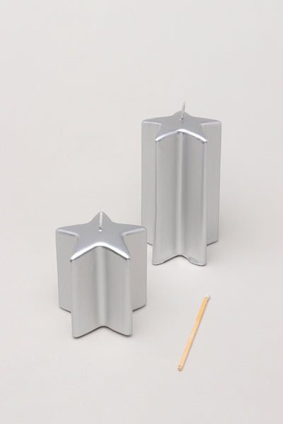 Gdecorstore Candles & Candle Holders Silver / Set Silver Star Shaped Varnished Christmas Shimmer Candles