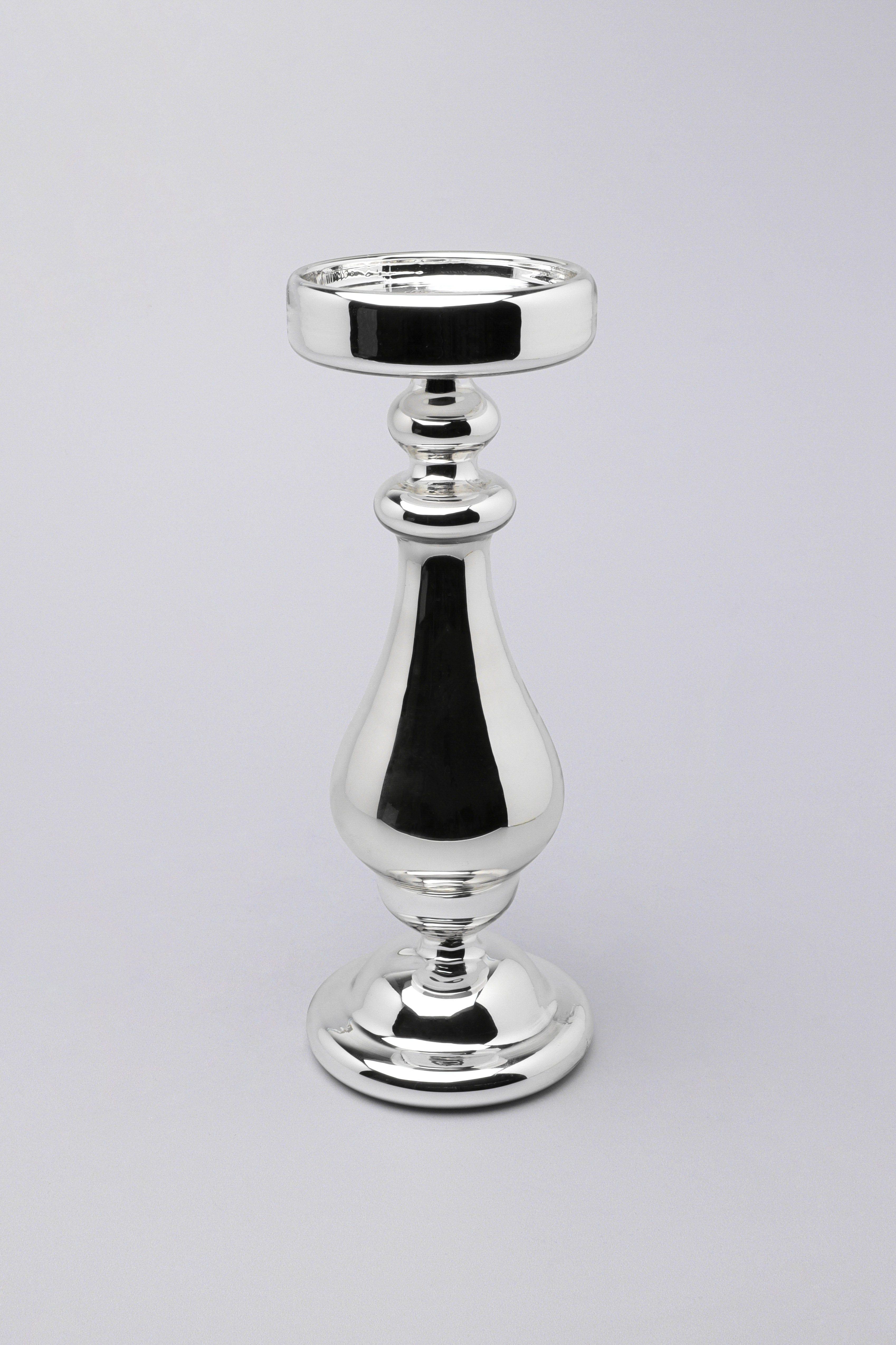 Silvermere Set of 3 Hand-Blown Hollow Glass Silver Pillar Candle Holders Elegant Mixed-Height Centrepiece Stands - G Decor