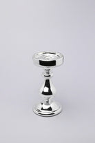 Silvermere Set of 3 Hand-Blown Silver Glass Pillar Candle Holders — close-up view, G Decor