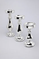 Silvermere Set of 3 Hand-Blown Silver Glass Pillar Candle Holders — G Decor