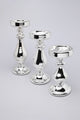Silvermere Set of 3 Hand-Blown Hollow Glass Silver Pillar Candle Holders Elegant Mixed-Height Centrepiece Stands - G Decor