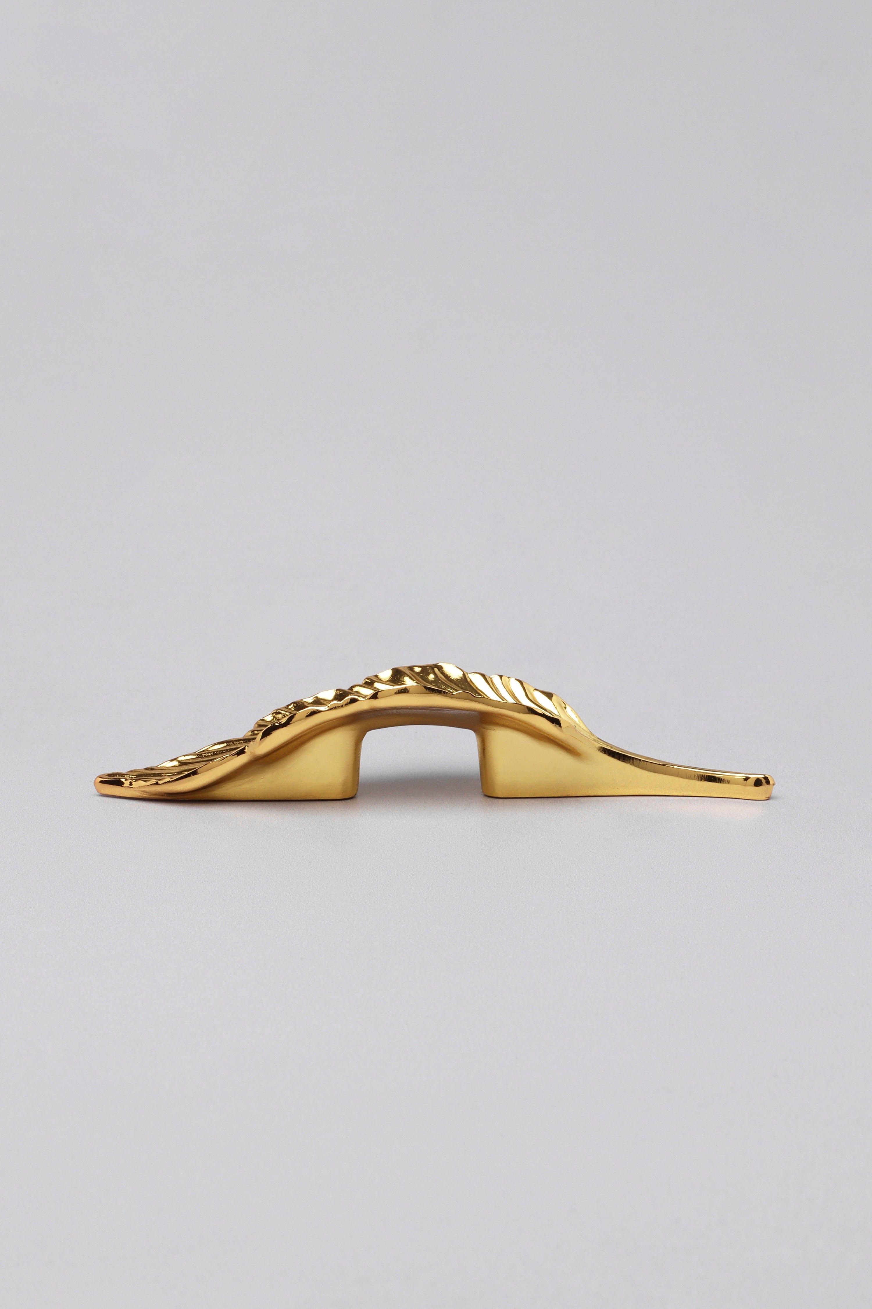 Small Shiny Gold Leaves Door Pull Draw Handle - G Decor