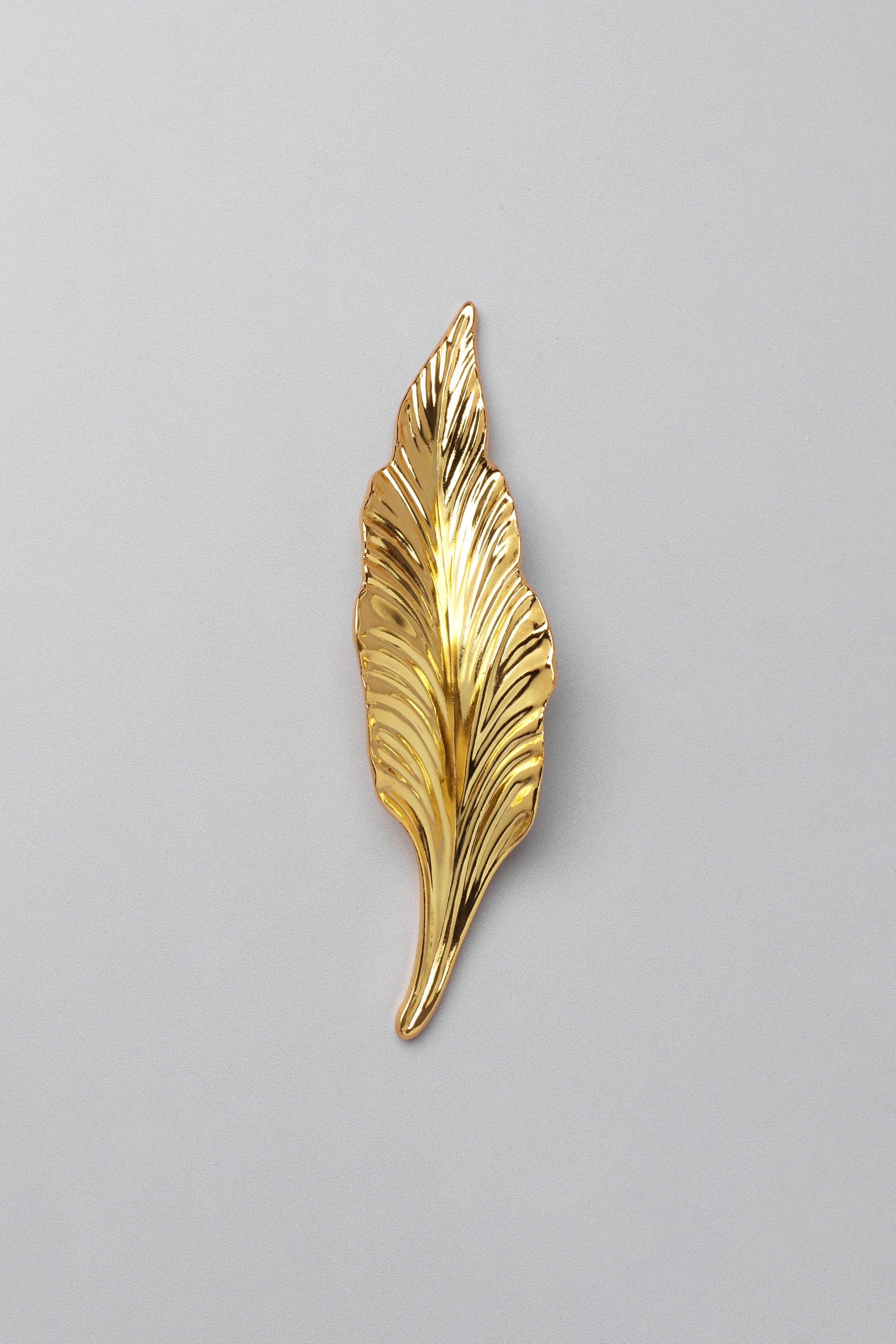 Small Shiny Gold Leaves Door Pull Draw Handle - G Decor