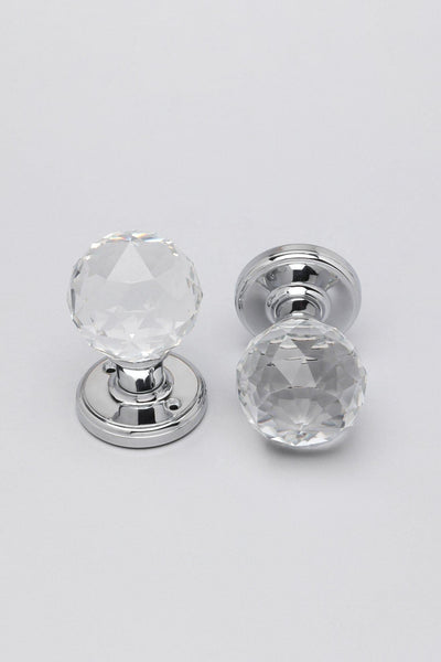 Gdecorstore Mortice Door Knobs Clear Solid Round Crystal Cut Faceted Clear Glass Mortice Door Knobs Set
