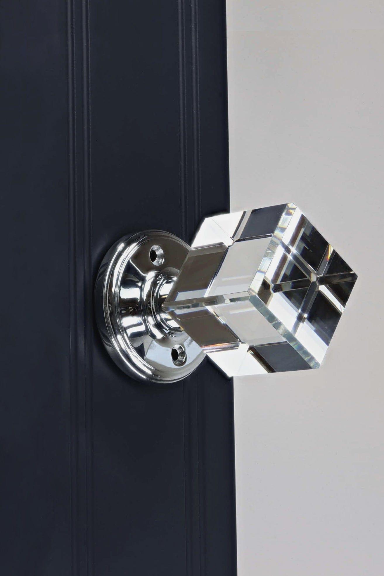 Gdecorstore Mortice Door Knobs Clear Solid Square Crystal Cut Faceted Clear Glass Mortice Door Knobs Set