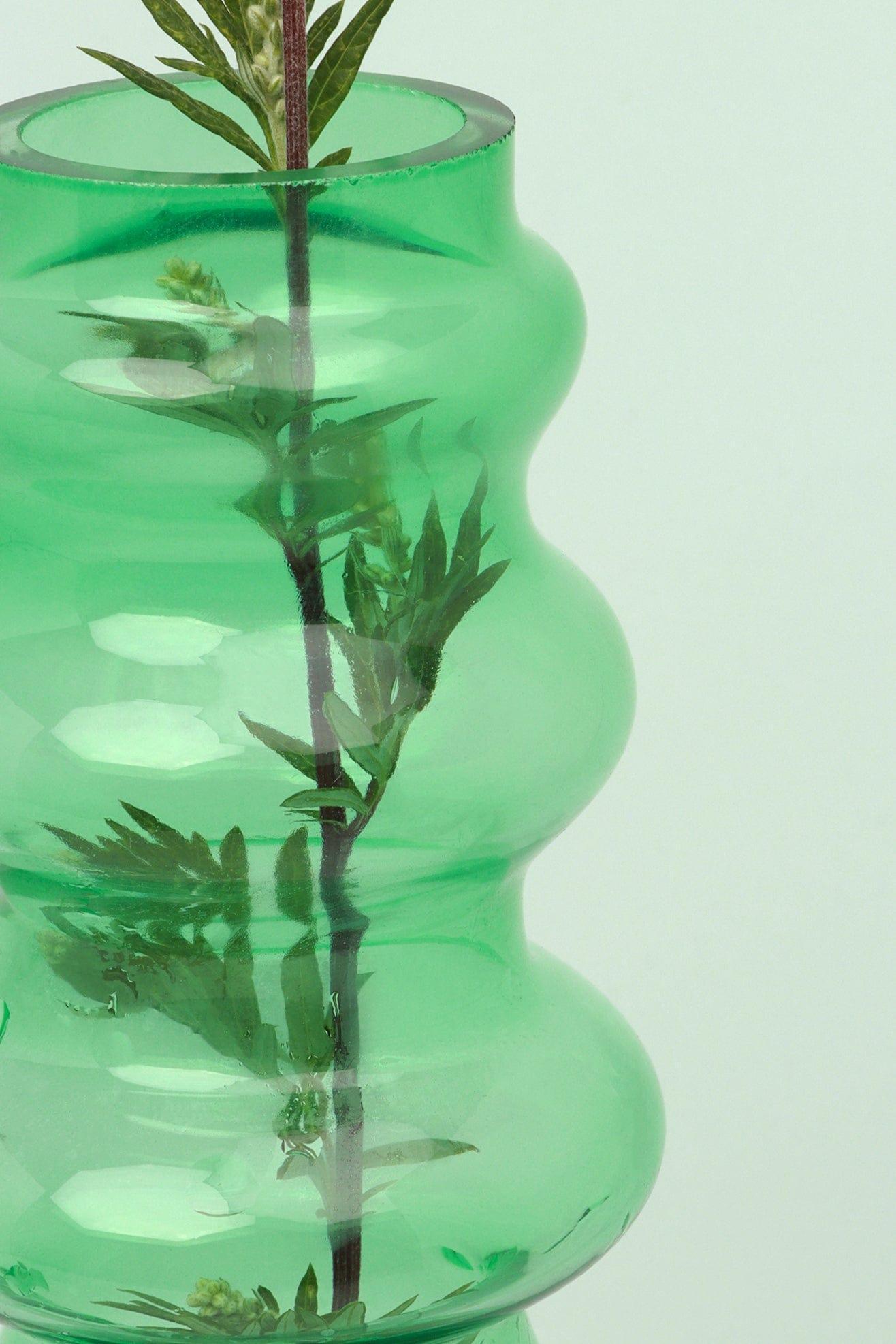Stella Green Glass Ribbed Vase - G Decor