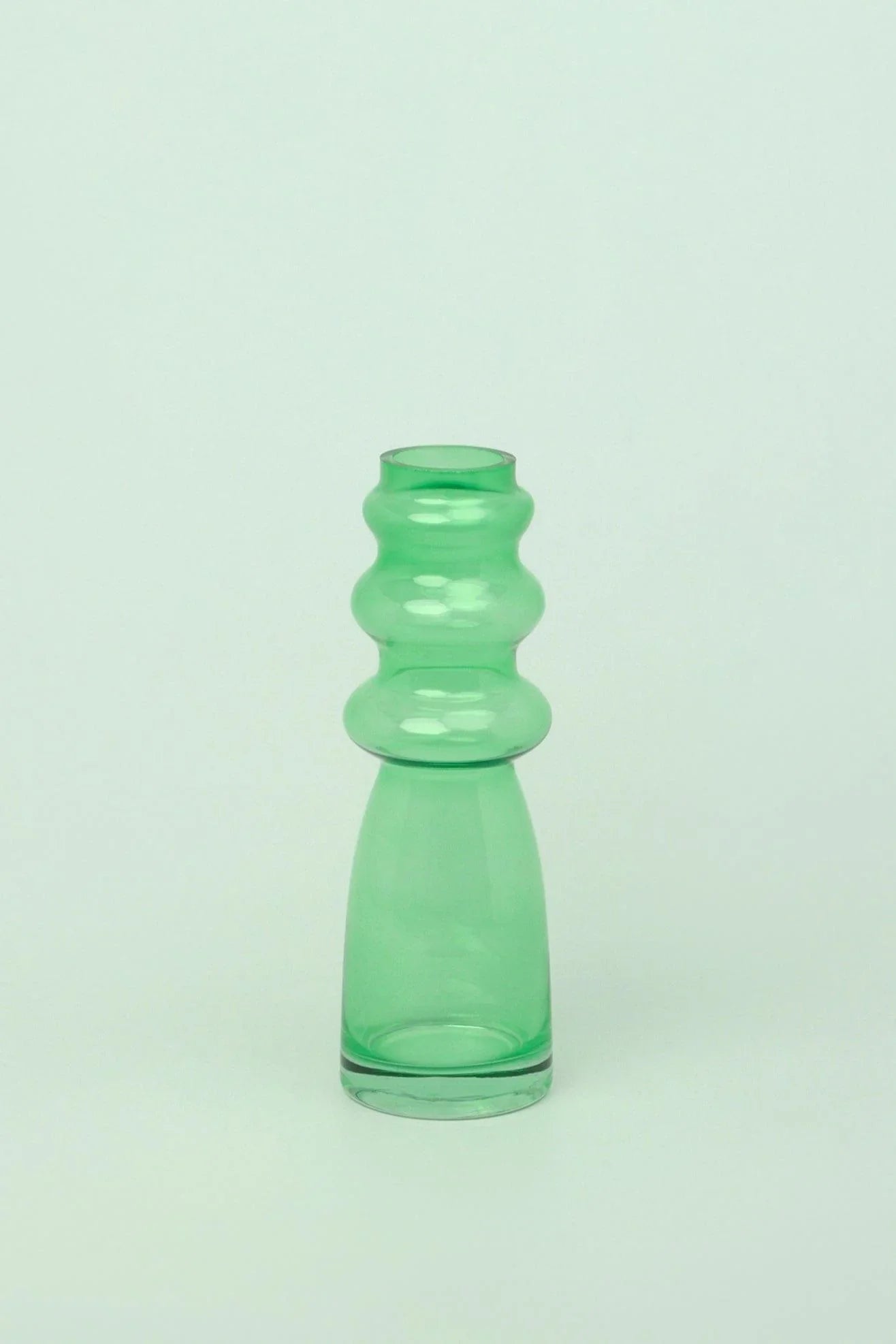 Stella Verde Recycled Green Ribbed Glass Flower Vase — close-up view, G Decor
