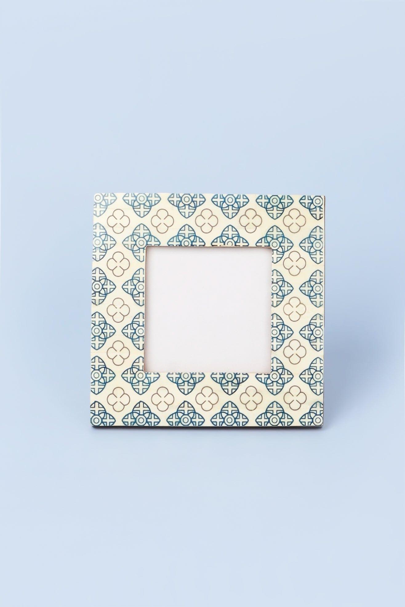 Tangier Handcrafted Blue Floral Inlay Photo Frame Picture Display - G Decor