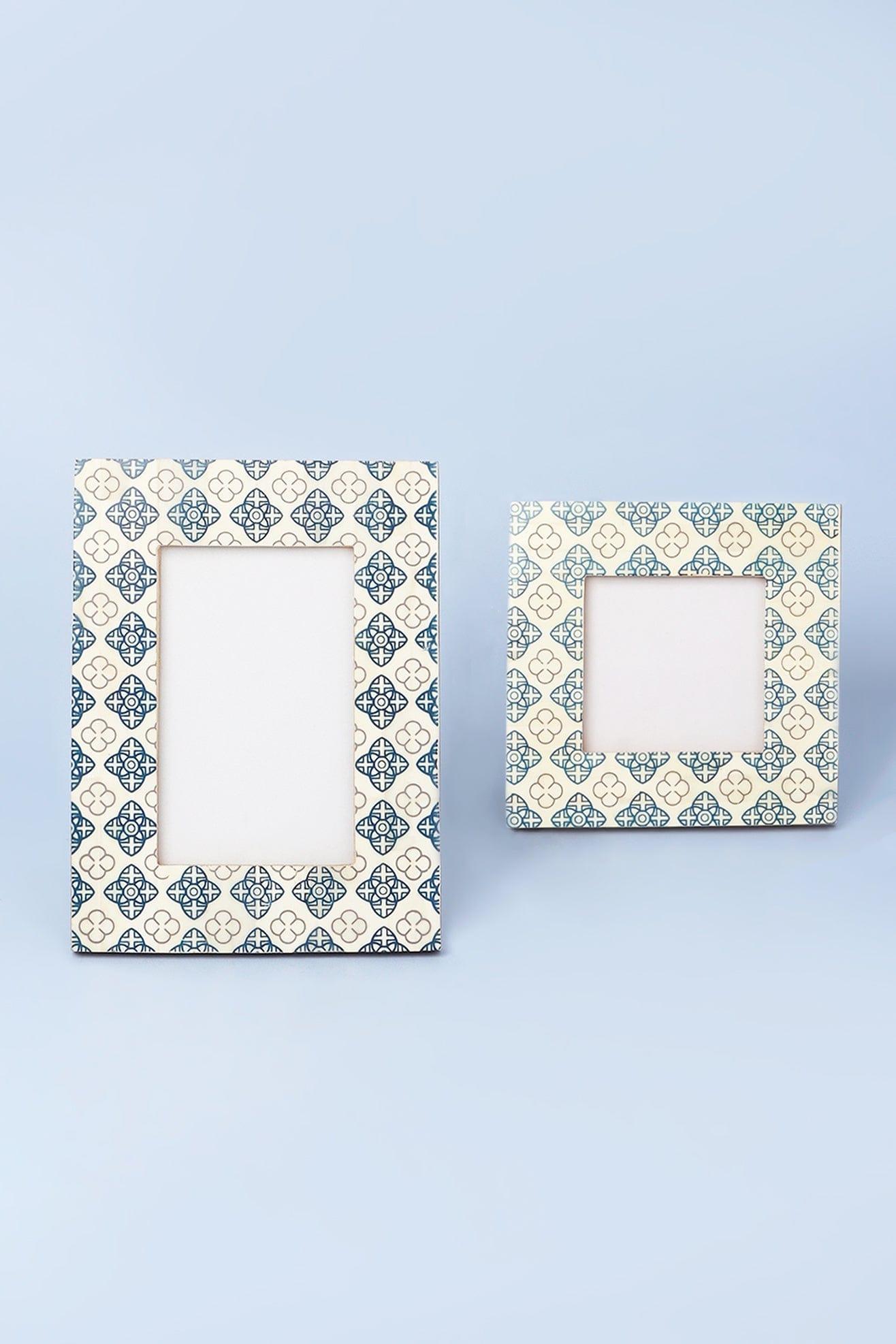 Tangier Handcrafted Blue Floral Inlay Photo Frame Picture Display - G Decor