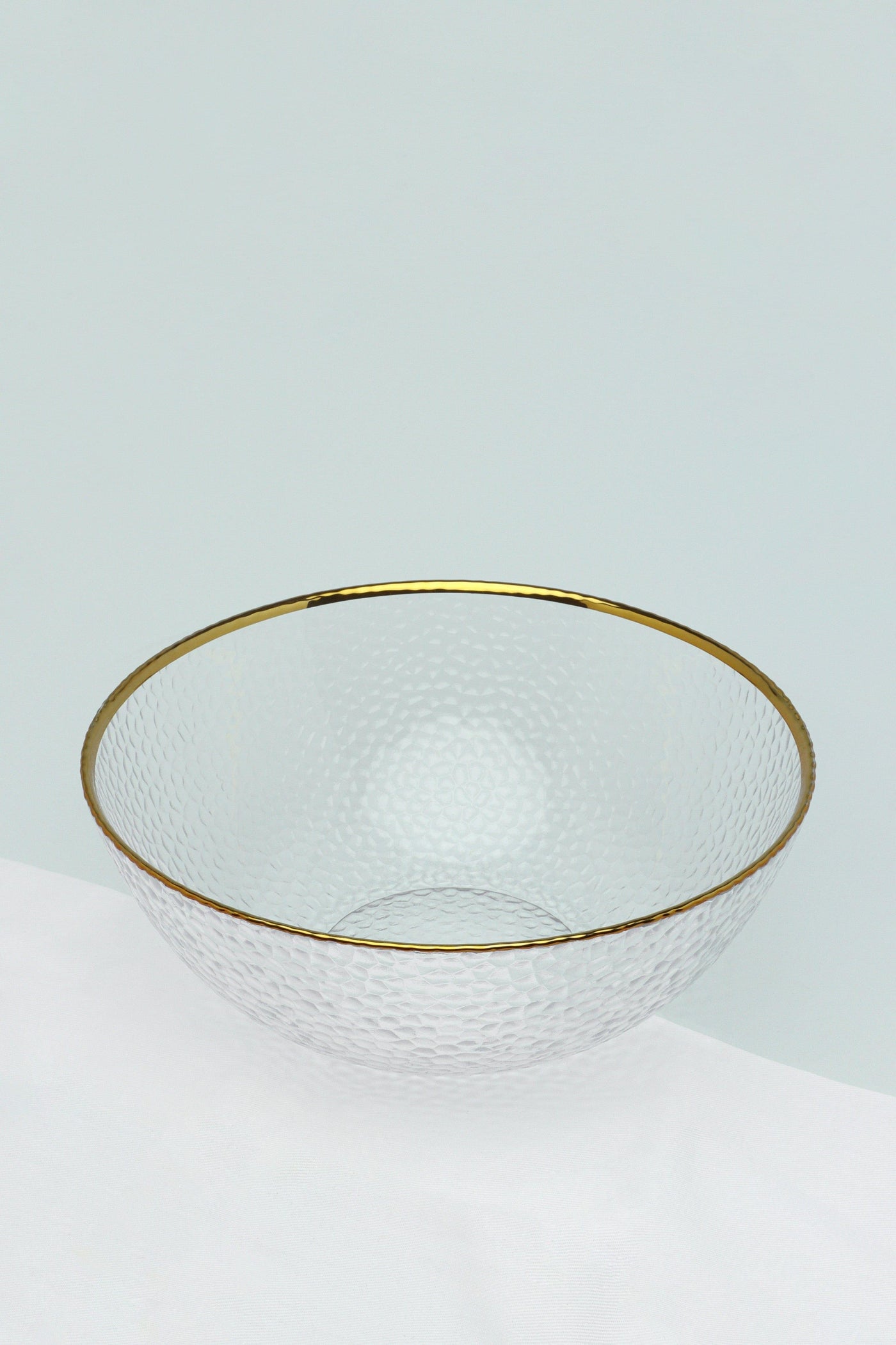 G Decor Bowls Clear Thalia Hammered Textured Glass Gold Rim Large Serving Bowl