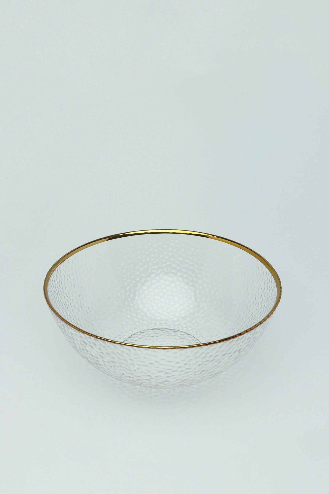 G Decor Bowls Clear Thalia Hammered Textured Glass Gold Rim Large Serving Bowl