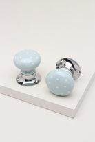 The Little Stars Collection – Light Grey Ceramic Mortice Door Knob Set with White Stars and Chrome Base for Interior Room Doors - G Decor