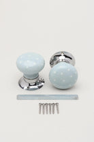 Little Stars Light Grey Ceramic Mortice Door Knobs with White Stars — close-up view, G Decor