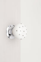 The Little Stars Collection – White Ceramic Mortice Door Knob Set with Grey Stars and Chrome Base for Interior Room Doors - G Decor